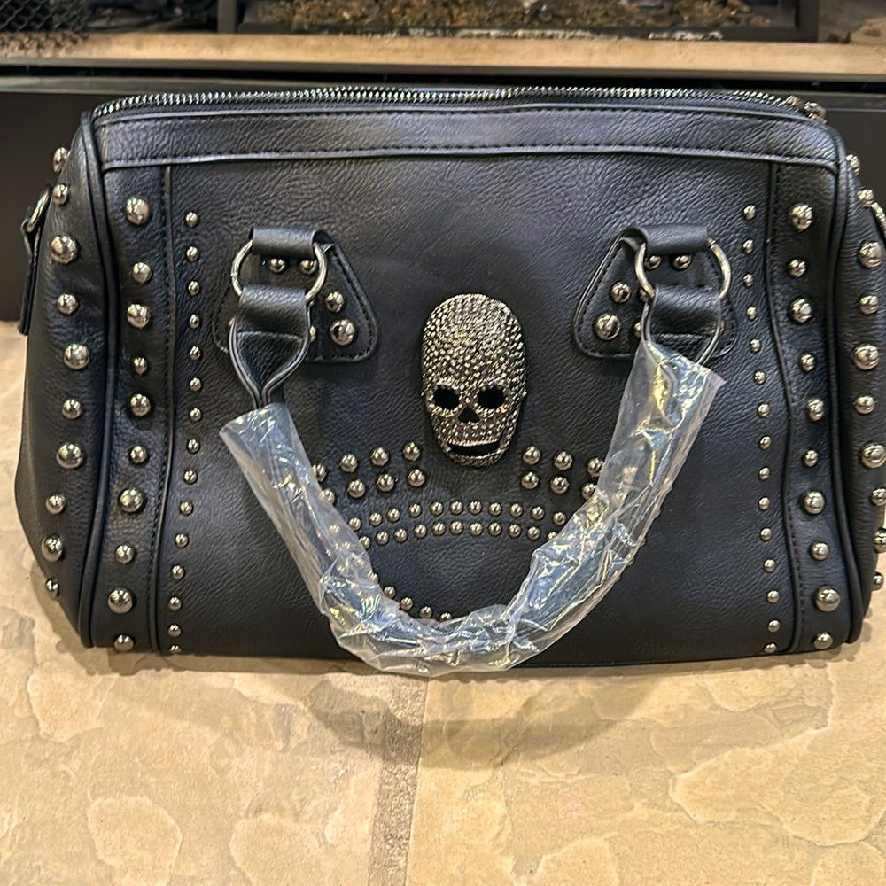 Leather Skull Handbag. 14”x 8”
